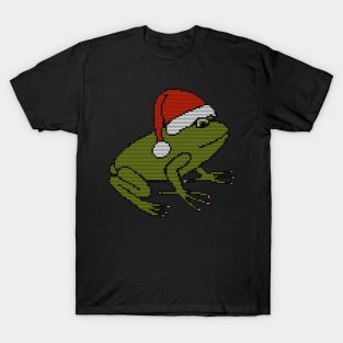 Knitted Frog Wearing Christmas Santa Hat T-Shirt